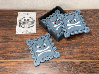 3D Printed Thwomp Coasters – Retro Gamer Drink Coaster Set | Geeky Gift for Nintendo Fans