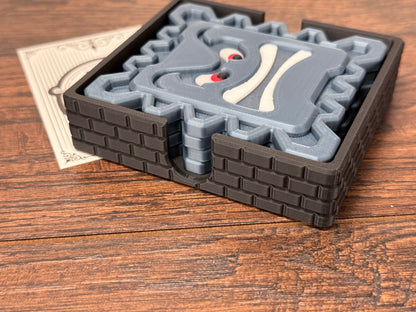 3D Printed Thwomp Coasters – Retro Gamer Drink Coaster Set | Geeky Gift for Nintendo Fans