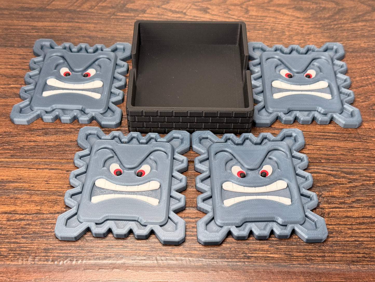 3D Printed Thwomp Coasters – Retro Gamer Drink Coaster Set | Geeky Gift for Nintendo Fans