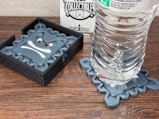 3D Printed Thwomp Coasters – Retro Gamer Drink Coaster Set | Geeky Gift for Nintendo Fans